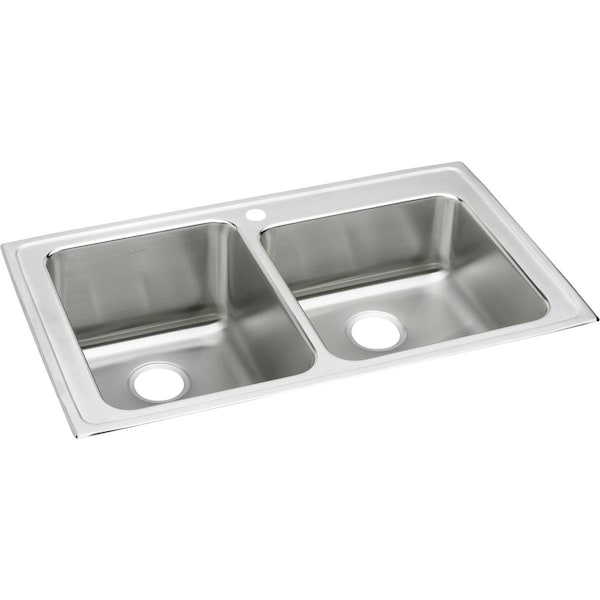 Lustertone Stainless Steel 37 X 22 X 10 Offset Double Bowl Top Mount Sink